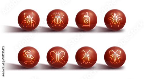 Set line Beetle bug, Worm, Mosquito, Cockroach, Butterfly, Clothes moth and Spray against insects icon. Vector