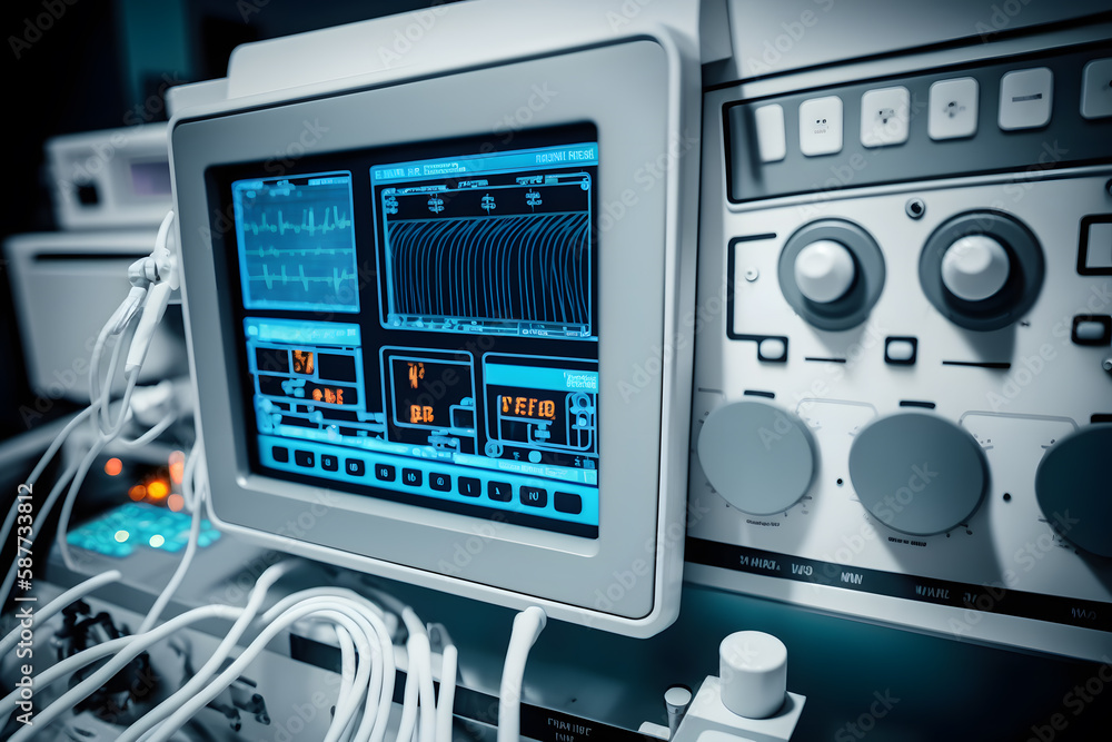 Modern equipment in operating room. Medical devices for neurosurgery made with Generative AI Modern equipment in operating room. Medical devices for neurosurgery made with Generative AI