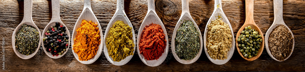 Composition with assortment of spices and herbs Composition with assortment of spices and herbs