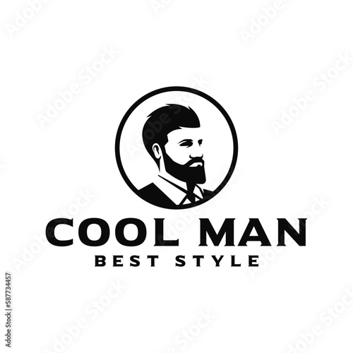 bearded cool man in suit logo design