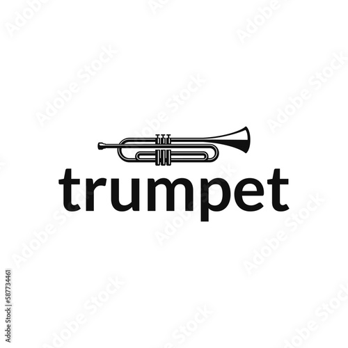 Simple black trumpet cornet musical instrument  for jazz music logo design