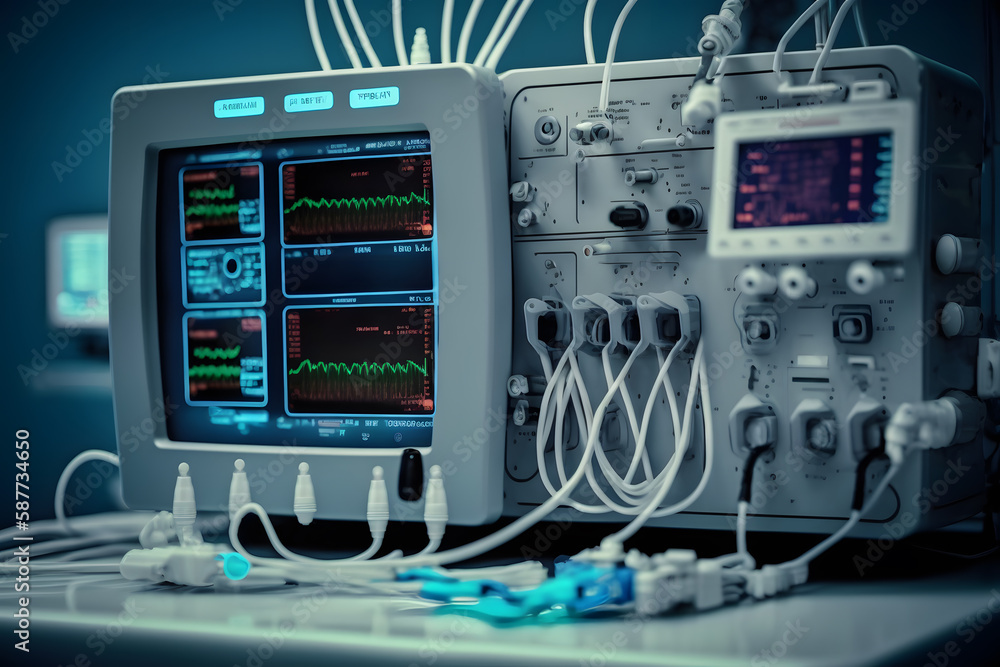 Modern equipment in operating room. Medical devices for neurosurgery made with Generative AI Modern equipment in operating room. Medical devices for neurosurgery made with Generative AI