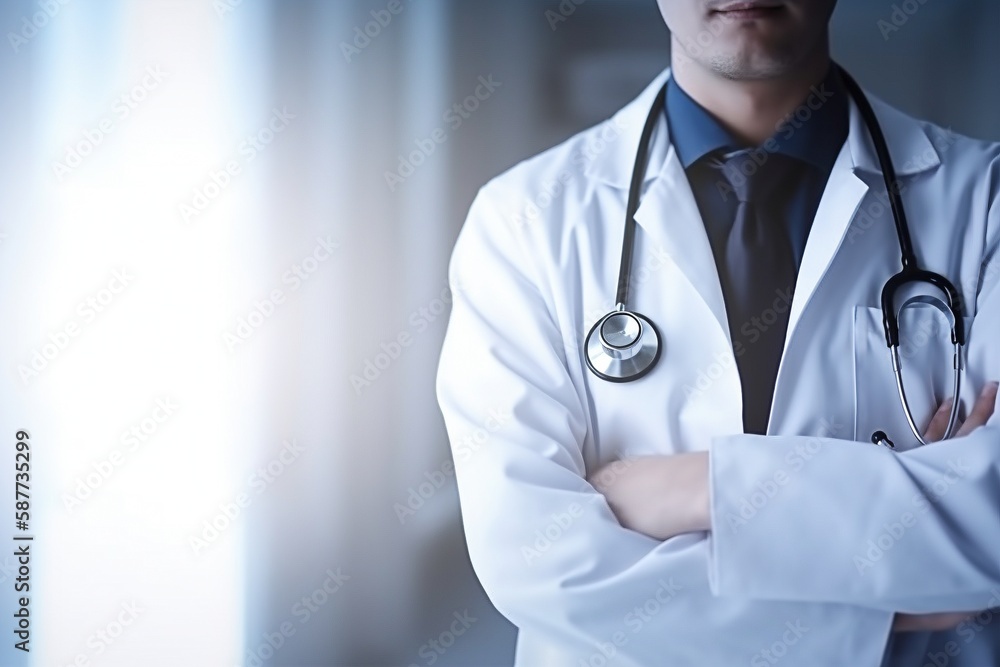 Close-Up of Doctor with Stethoscope in Hospital, Medical Technology, Ai Genrative Close-Up of Doctor with Stethoscope in Hospital, Medical Technology, Ai Genrative