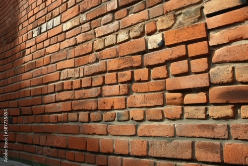 weathered brick wall with crumbling mortar. Generative AI