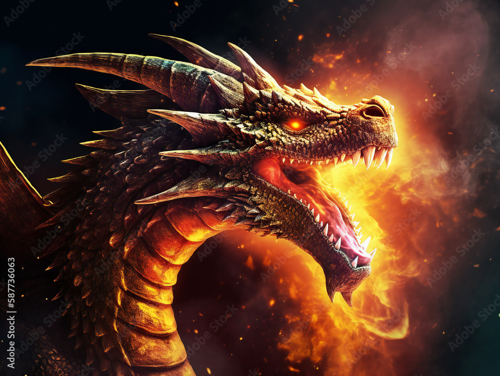 majestic fire-breathing dragon, fantasy creature, medieval mythology ...
