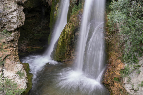 Mountain waterfall between rocks in the Alto Tagus. Guadalajara. Spain