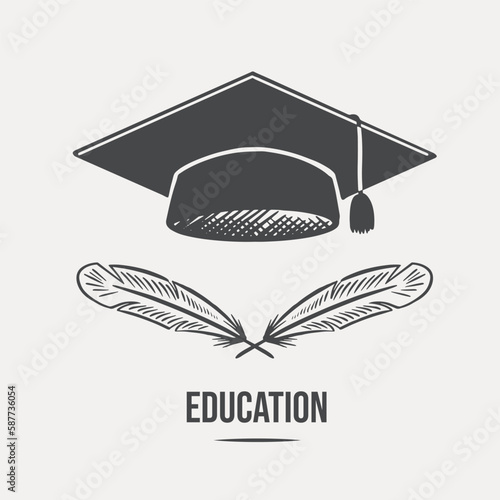 Sketch student hat drawn on a light background vector