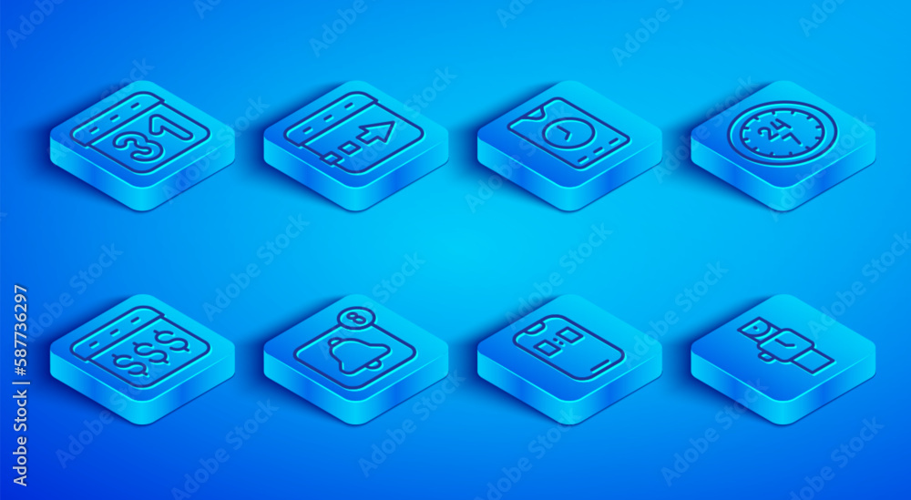 Set line Calendar, Time flies on the clock, Alarm app mobile, Clock 24 hours, Payday, calendar with dollar and Wrist watch icon. Vector Set line Calendar, Time flies on the clock, Alarm app mobile, Clock 24 hours, Payday, calendar with dollar and Wrist watch icon. Vector