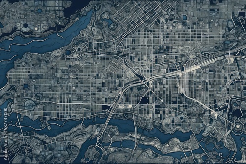 city with a river flowing through it. Generative AI