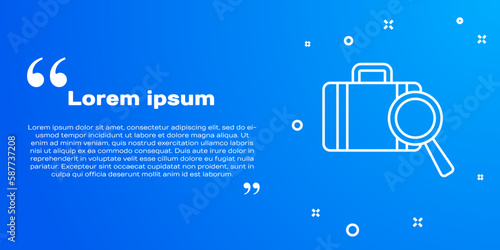 White line Airline service of finding lost baggage icon isolated on blue background. Search luggage. Vector