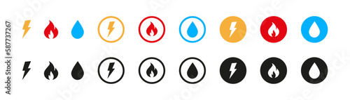 Gas electricity and water vector icons. Miscellaneous sign symbol. Vector EPS 10
