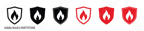 Shield fire icon vector. Protection from fire or fire protection or protect from heat icon. Vector illustration