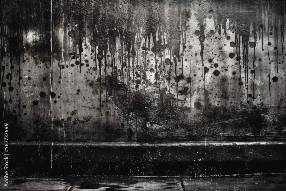 weathered and aged brick wall captured in black and white photography. Generative AI