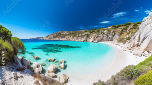 The ethereal beauty of the white cliffs and turquoise waters of Cala Luna Beach in Sardinia  Italy  with its pristine beaches and clear waters 