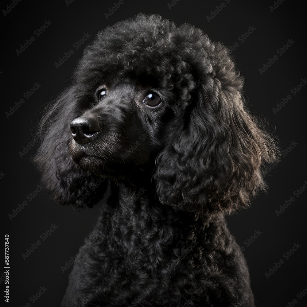 Portrait of Poodle Black Background. Generative AI