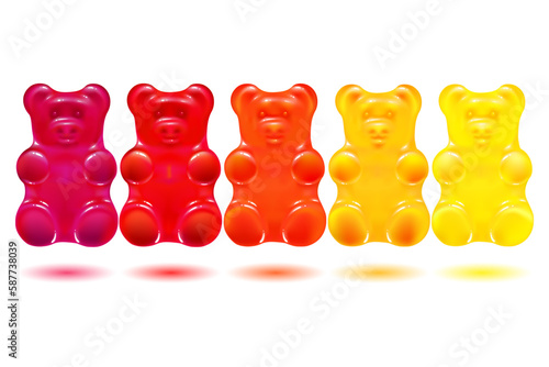 colored cartoon gummy bears on white background. bright jelly candies set of berry juice. isolated vector illustration.