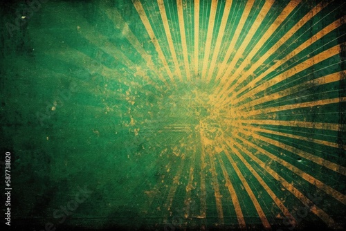 grungy green and yellow background with a sunburst effect. Generative AI