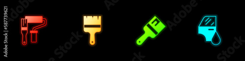 Set Paint roller brush, and Car painting icon. Vector