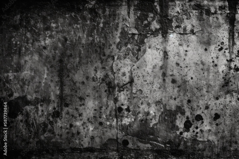Fototapeta premium black and white textured wall with cracks and peeling paint. Generative AI