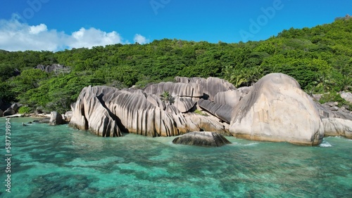Beautiful beach in Seychelles view from above