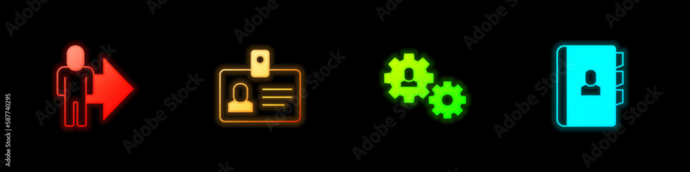 Set Leader of a team of executives, Identification badge, Human with gear and Resume icon. Vector Set Leader of a team of executives, Identification badge, Human with gear and Resume icon. Vector