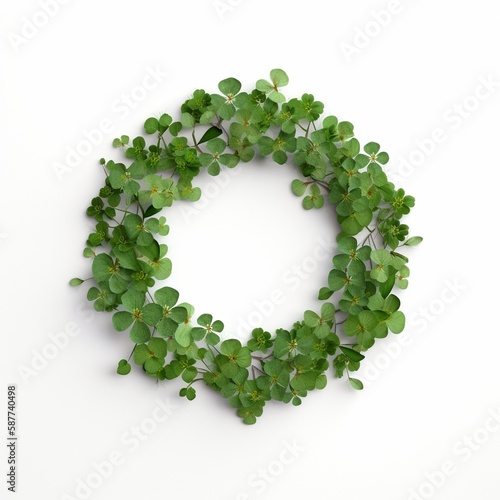 Letter O of the alphabet made from green clover leaves. Generative AI.