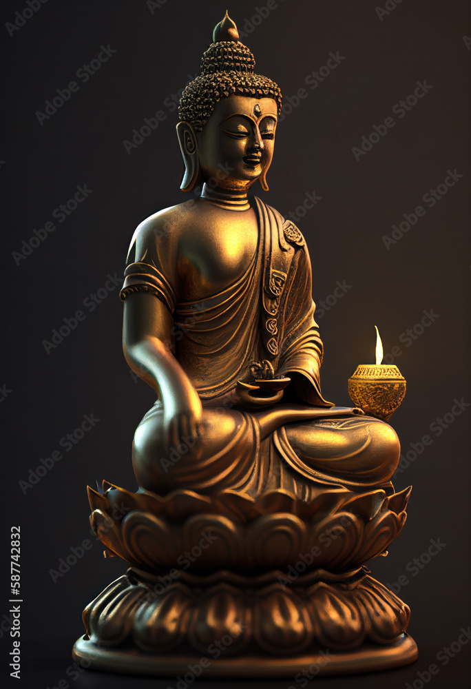 Fototapeta premium Buddha statue, Oil Painting, Generative AI