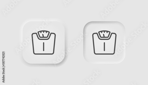 Floor diet scales icon in neumorphism style. Icons for business, white UI, UX. Fitness symbol. Weightloss, gain, weight control, sports . Neumorphic style. Vector illustration.