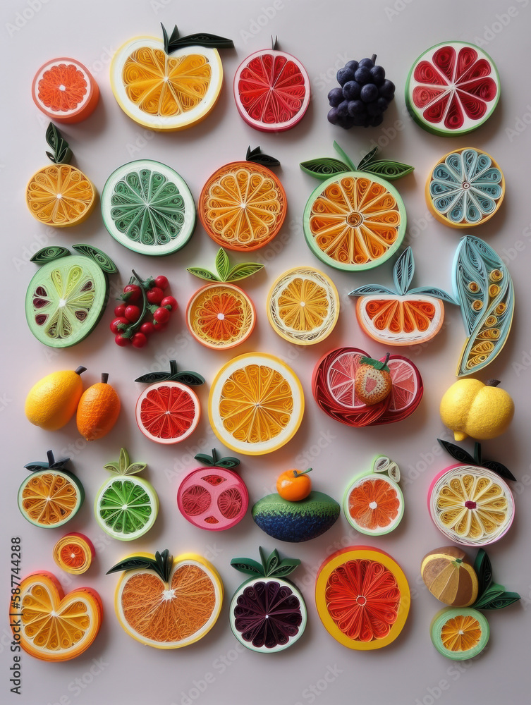 Colorful fruits art illustration. Generative AI. Colorful fruits art illustration. Generative AI.