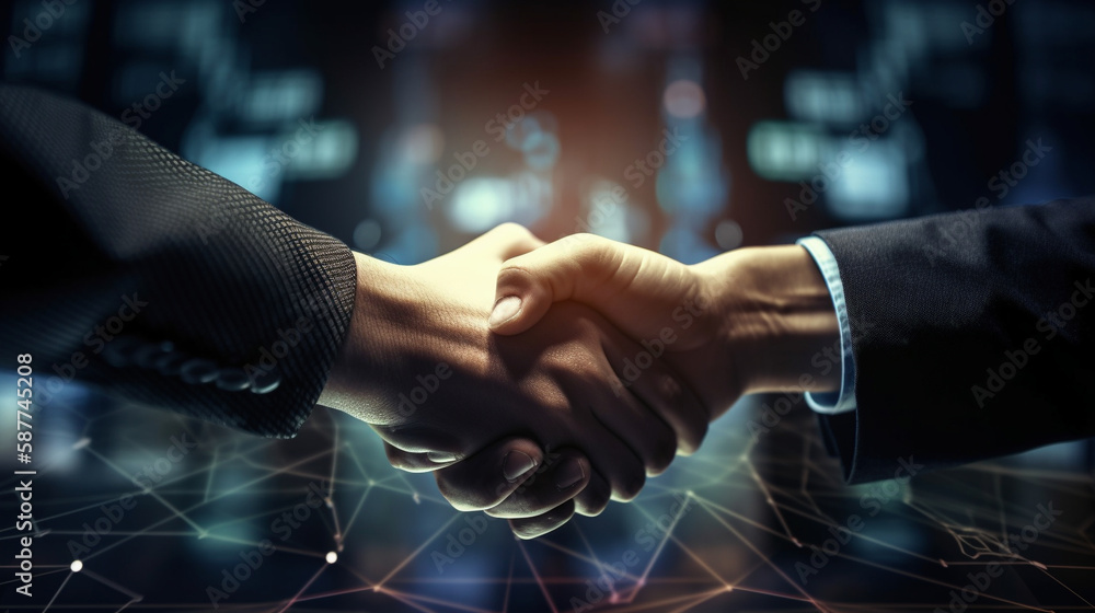 ビジネスマンの握手-デジタルサイバーイメージ背景