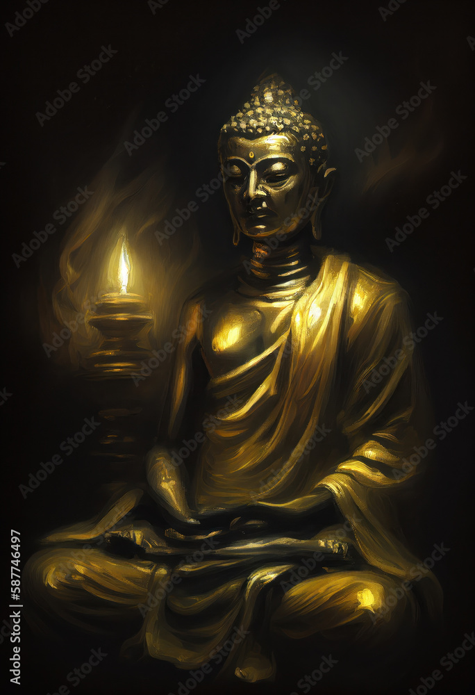 Buddha statue, Oil Painting, Generative AI