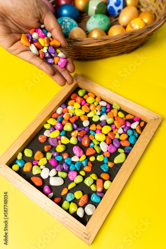 Colourful Stones with wooden frame