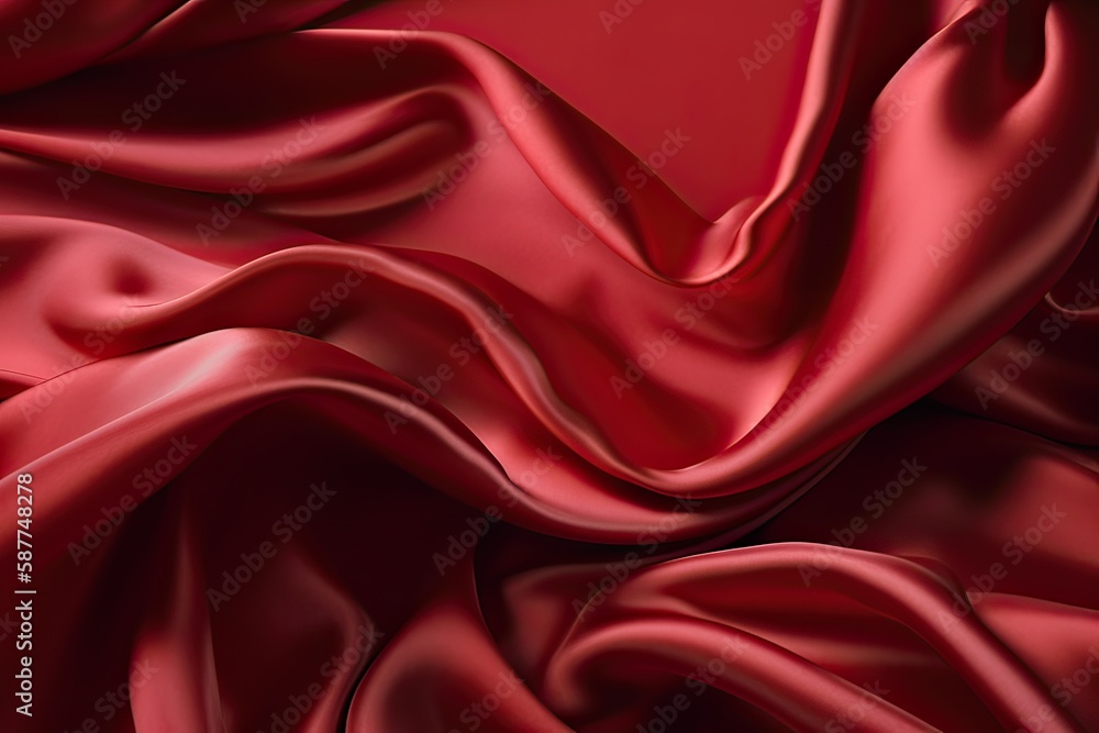 Obraz premium Close-up texture of natural red or pink fabric or cloth in same color. Fabric texture of natural cotton, silk or wool, or linen textile material. Red canvas background. Generative Ai.