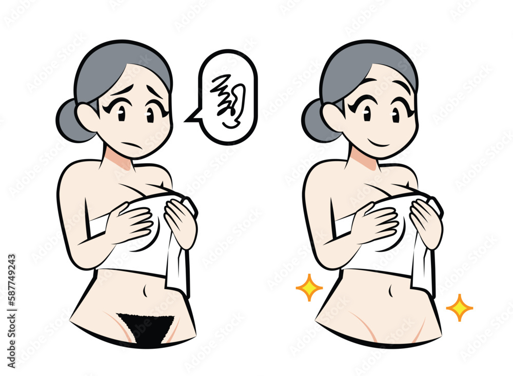 bikini waxing female cartoon character japanese style. bikini waxing female cartoon character japanese style.