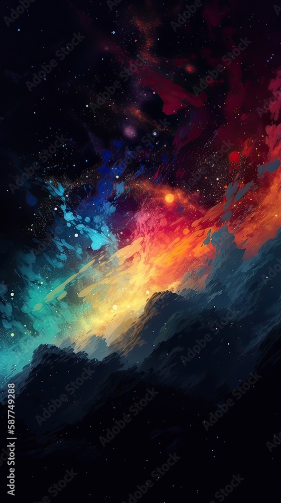 Abstract outer space endless nebula galaxy background. Large view of a colorful dark nebula in space. Cosmic background with bright shining stars, galaxies, and a deep universe. Generative ai	
