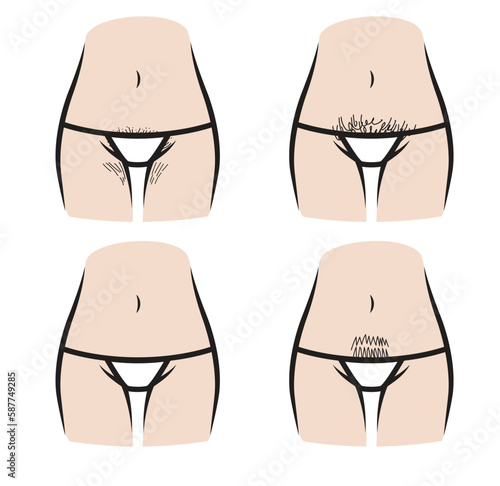 Lower half female body shape and bikini outline realistic for bikini waxing content.