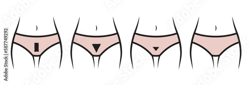 Lower half body shape and panties outline realistic for type of female bikini waxing. photo