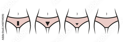 Lower half body shape and panties outline realistic for type of female bikini waxing.