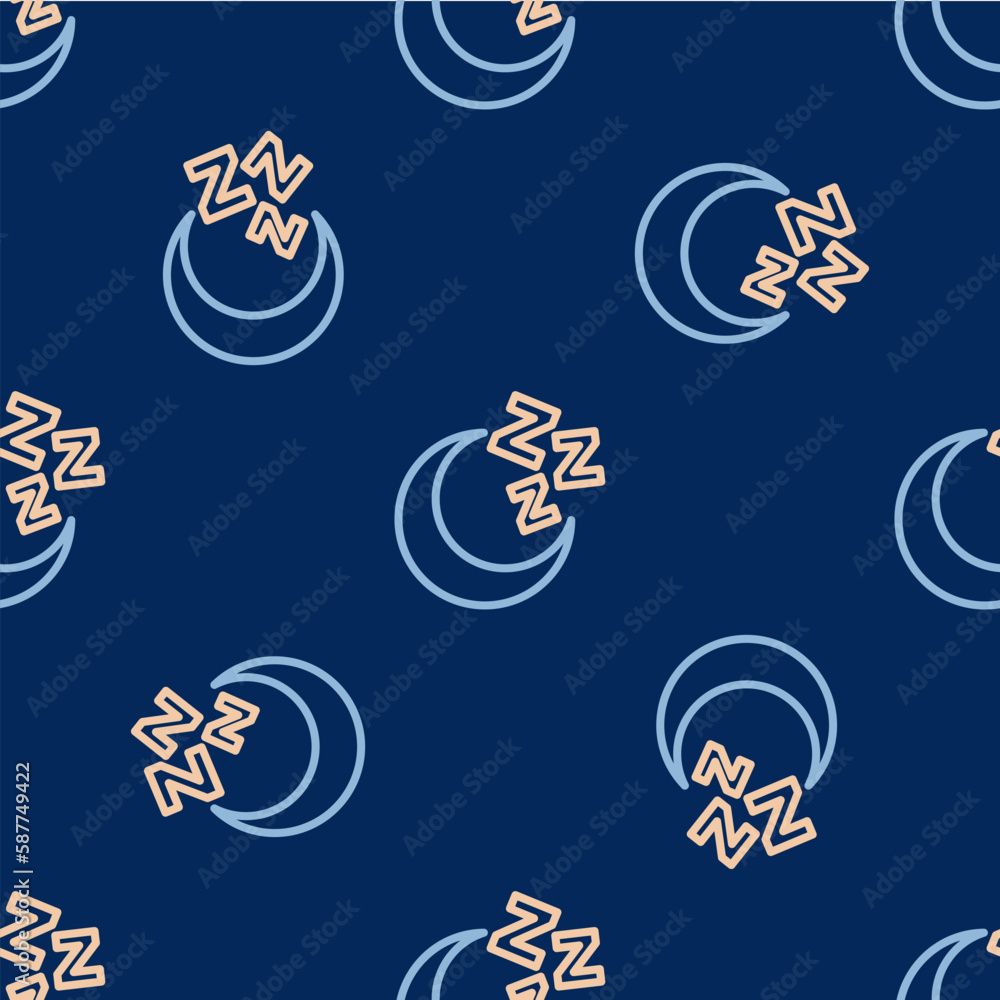 Line Moon and stars icon isolated seamless pattern on blue background. Cloudy night sign. Sleep dreams symbol. Full moon. Night or bed time sign. Vector Line Moon and stars icon isolated seamless pattern on blue background. Cloudy night sign. Sleep dreams symbol. Full moon. Night or bed time sign. Vector