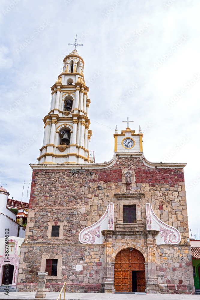 san andres apostol church front and bell tower in ajijic mexico