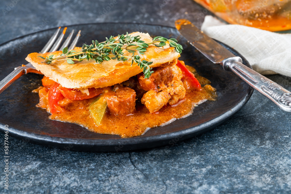 Basque chicken and chorizo pie Basque chicken and chorizo pie