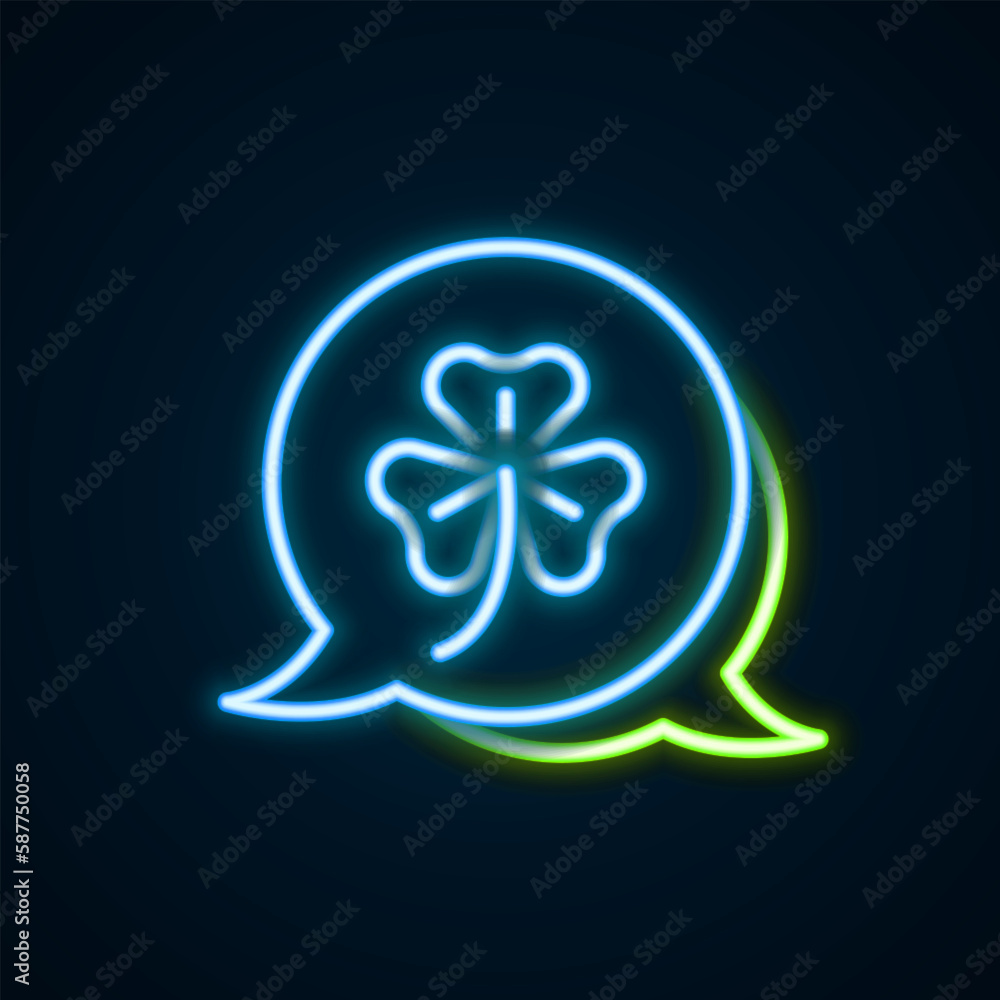 Glowing neon line Clover trefoil leaf icon isolated on black background. Happy Saint Patricks day. National Irish holiday. Colorful outline concept. Vector Glowing neon line Clover trefoil leaf icon isolated on black background. Happy Saint Patricks day. National Irish holiday. Colorful outline concept. Vector