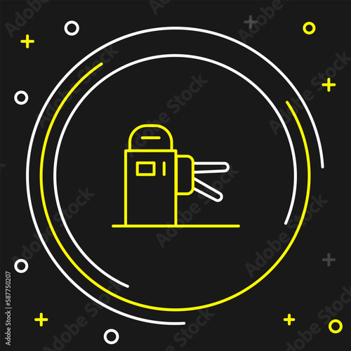 Line Turnstile icon isolated on black background. Colorful outline concept. Vector
