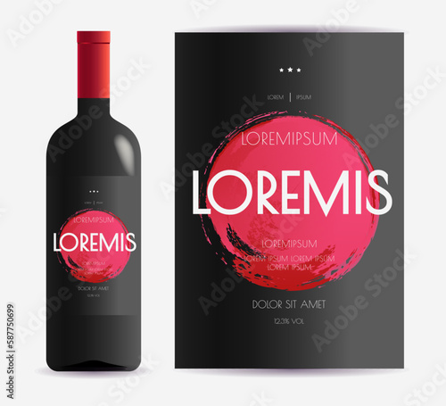 Vine label red circle texture background bottle mock up vector 10 eps