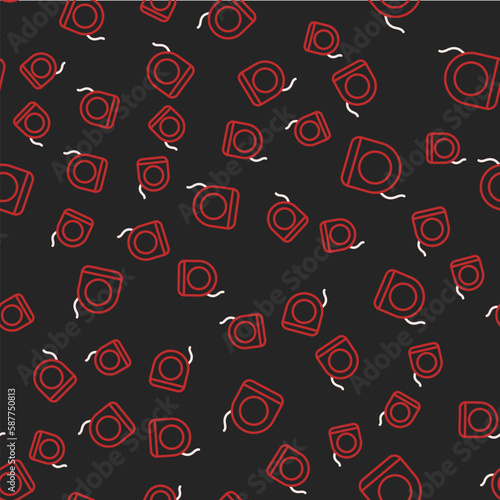 Line Dental floss icon isolated seamless pattern on black background. Vector