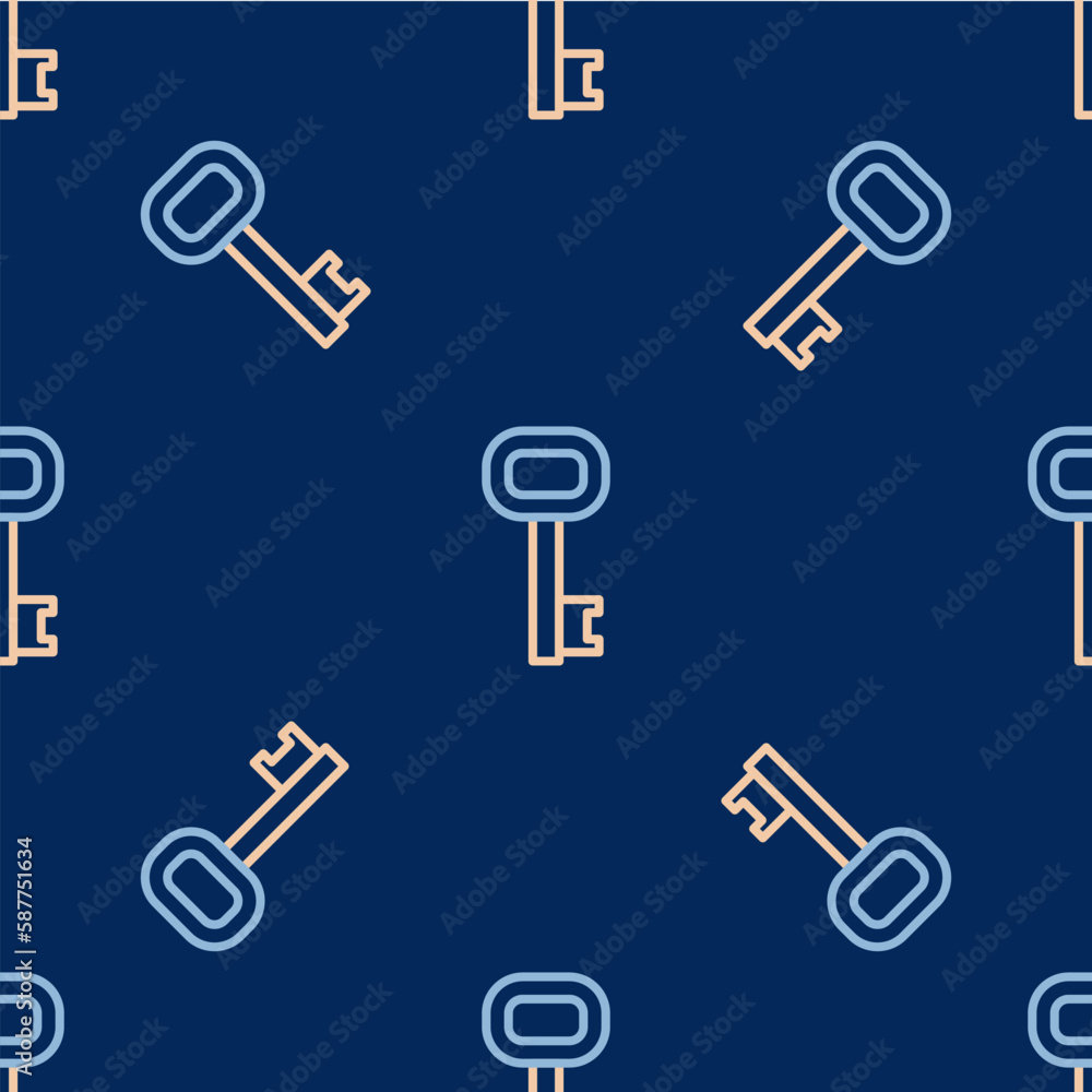 Line Old key icon isolated seamless pattern on blue background. Vector Line Old key icon isolated seamless pattern on blue background. Vector
