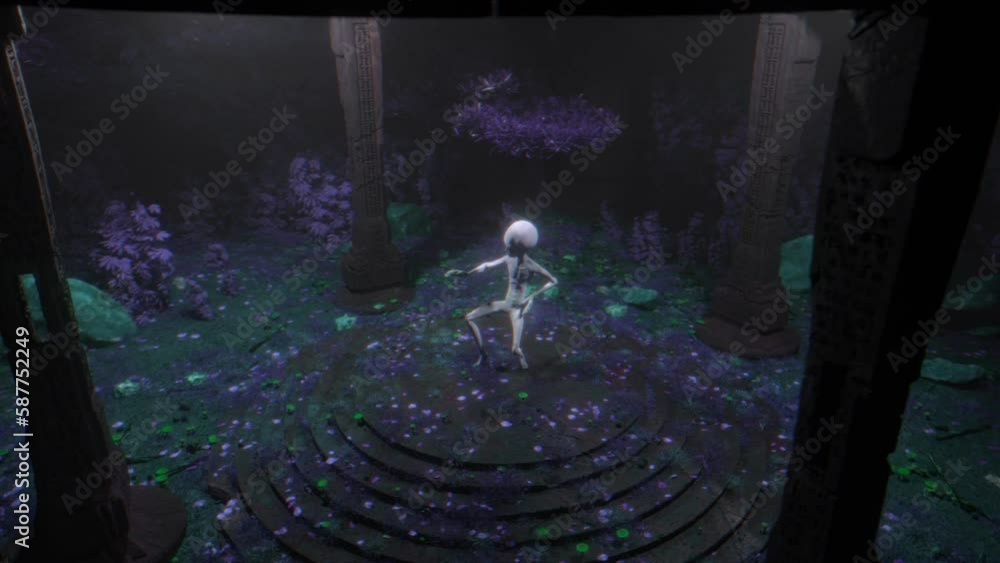 High BPM lights Alien dancing in a trippy forest 3d vj loop background Psychedelic Animation 4k Extraterrestrial Texture