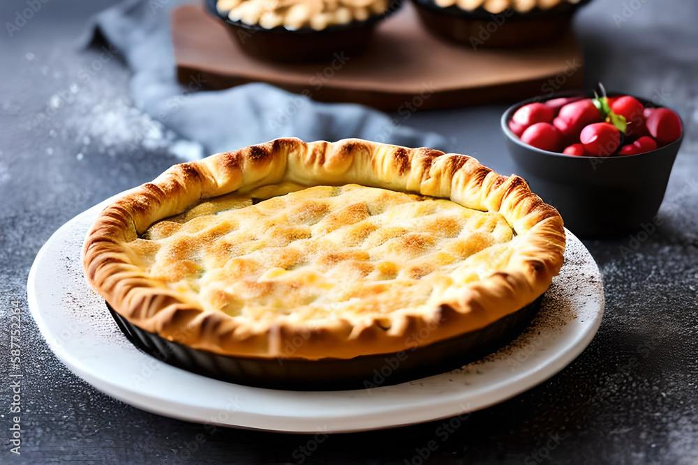 Apple pie in a table aesthetic studio shoot for commercial marketing and promotion. Generative AI. Apple pie in a table aesthetic studio shoot for commercial marketing and promotion. Generative AI.