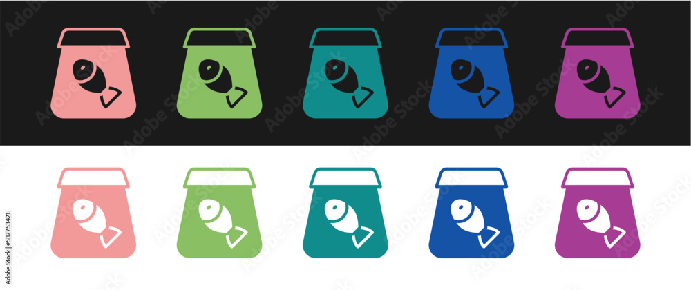 Set Online ordering and fast food delivery with fish icon isolated on black and white background. Vector Set Online ordering and fast food delivery with fish icon isolated on black and white background. Vector