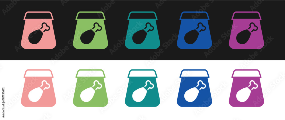 Set Online ordering and fast food delivery with meal icon isolated on black and white background. Vector